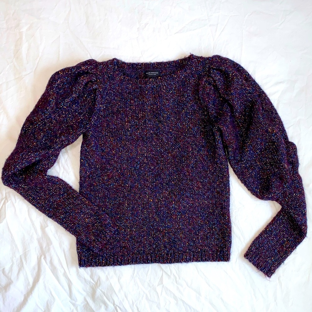 Club Monaco Italian Yarn Navy Rainbow Multicolor Sweater